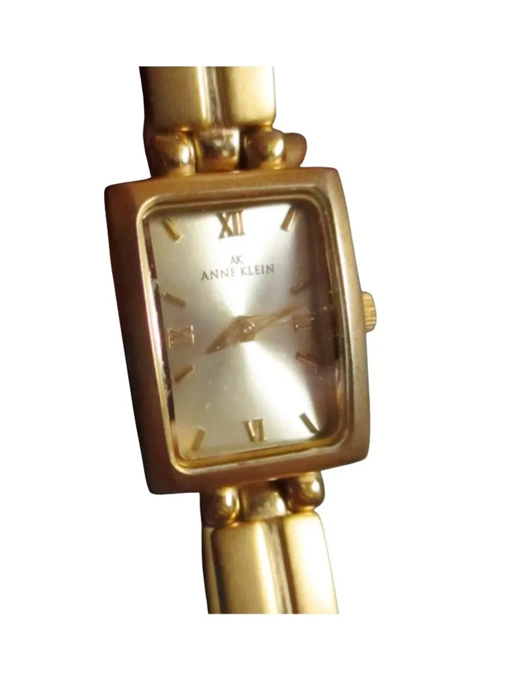 Estate Anne Klein Satin Goldtone Rectangle Watch DEAD BATTERY 30 DAY GUARANTEE